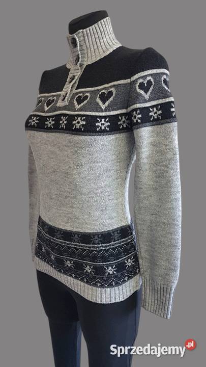 Sweter golf damski ciepły zimowy szary ozdobiony Chrzanów sprzedam