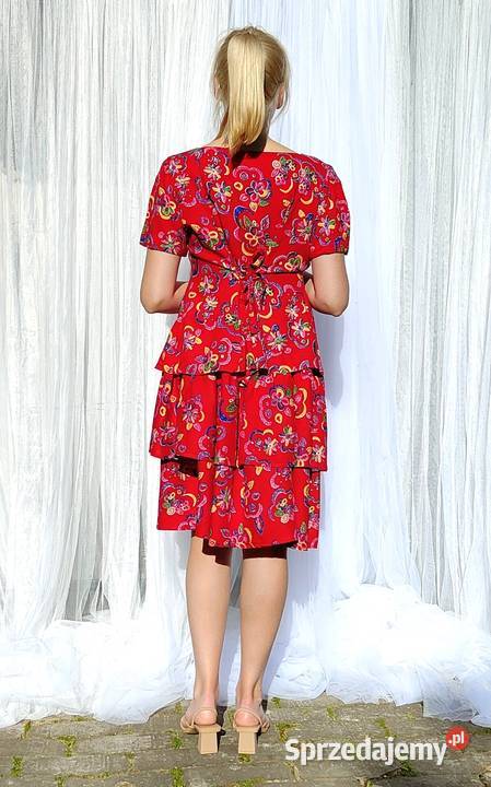 Kolorowa sukienka czerwona vintage retro XL 42 L Szczecin