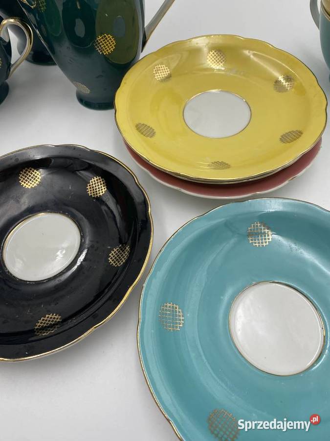 Serwis kawowy Ćmielów lata 60 kolorowy Look Porcelana i szkło wielkopolskie Poznań sprzedam