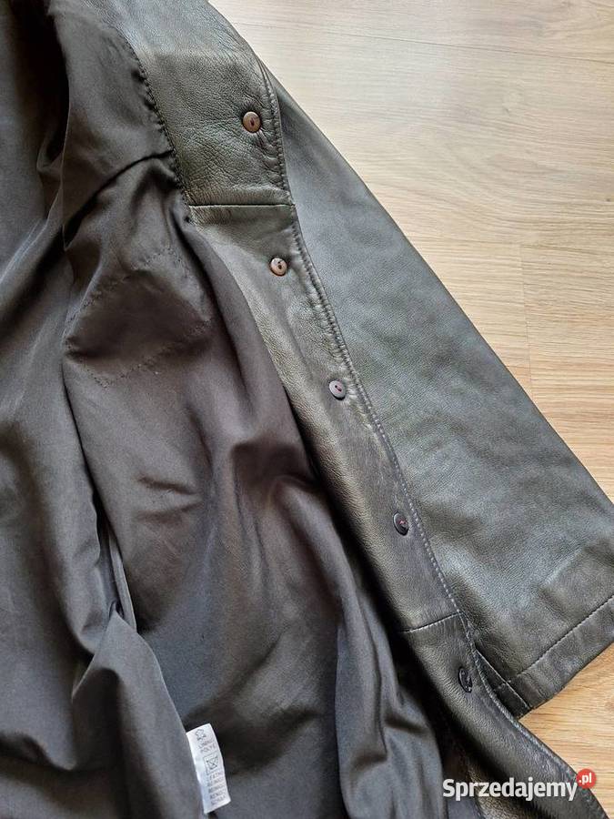 Piękny czarny skórzany czarny płaszcz skóra Kurtki i płaszcze Kraków