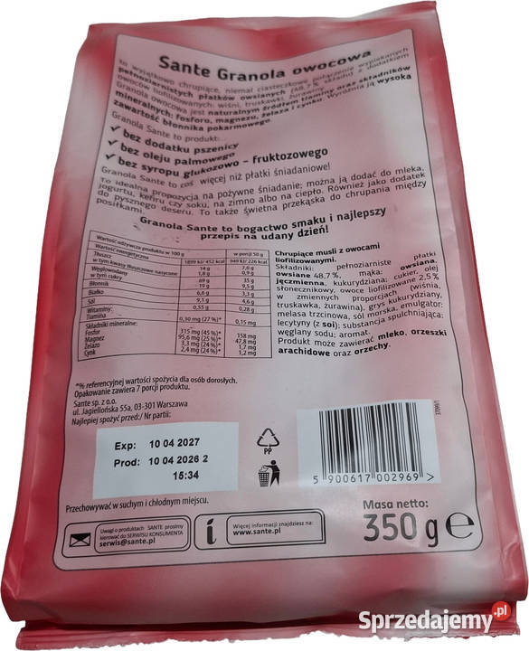 Granola z owocami truskawka żurawina wiśnia 350g Płatki i muesli śląskie Czeladź