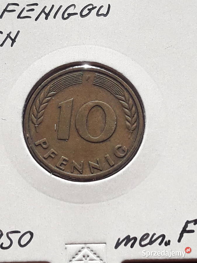 10 Fenigów RFN 1950 r men F 1 wielkopolskie Konin