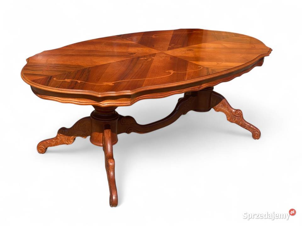 Owalny intarsjowany stolik kawowy ława jasny Gryfice