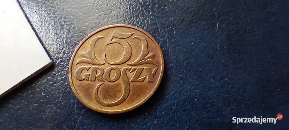 Stare monety 5 groszy 1937 2RP Polska piękna Lesko