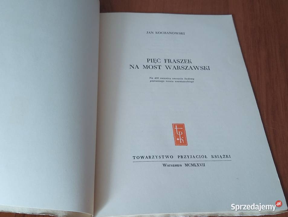 Pięć fraszek na most warszawski Jan Kochanowski Proza i poezja pomorskie