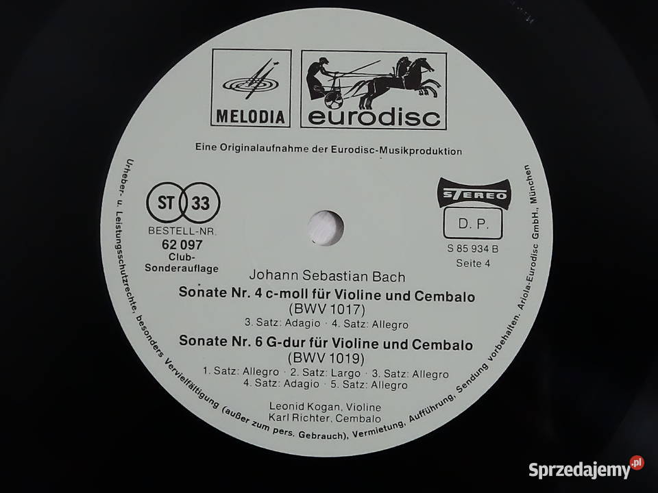 JS Bach Sonaten Fr Violine Und Cembalo 2LP