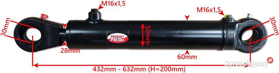 Siłownik Cylinder Hydrauliczny 50x28x200 mocny Solec Kujawski