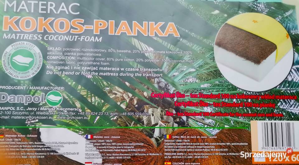 Materac 12060 kokos pianka wzory Nowe Wyprzedaż Pozostałe