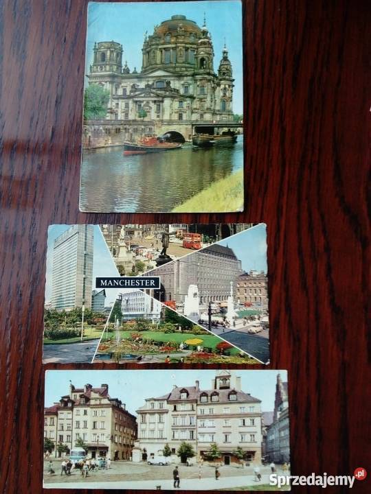 3 stare pocztówki Berlin Manchester Wawa