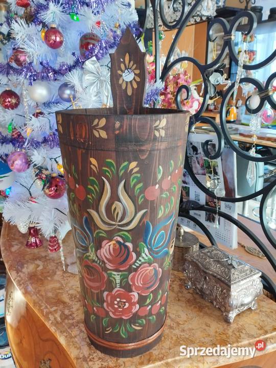 ręcznie malowany ceber parasolnik z drewna lubuskie Gorzów Wielkopolski