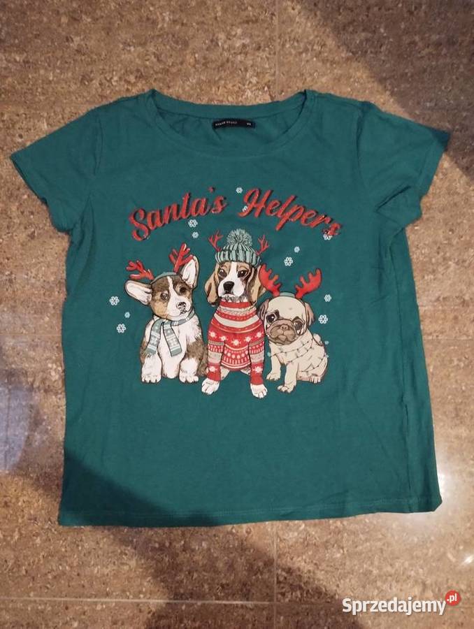Świąteczna koszulka top tshirt zielona pies psy Bez wzoru Piaseczno