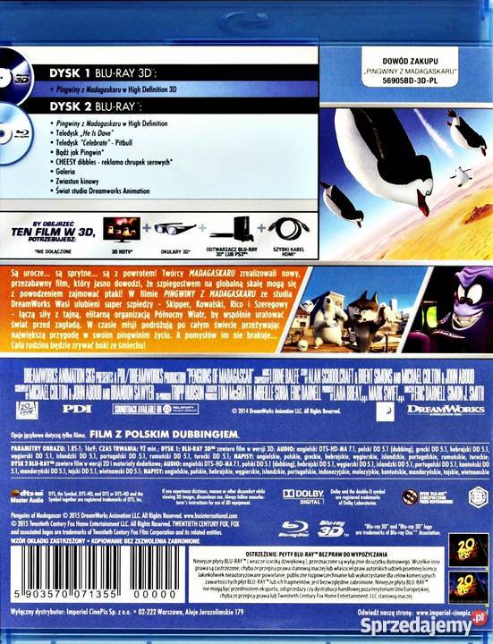 PINGWINY Z MADAGASKARU BLURAY 3D 2D Kalisz