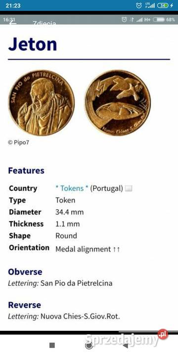 Medal San Pio da Pietralcina żeton wlochy