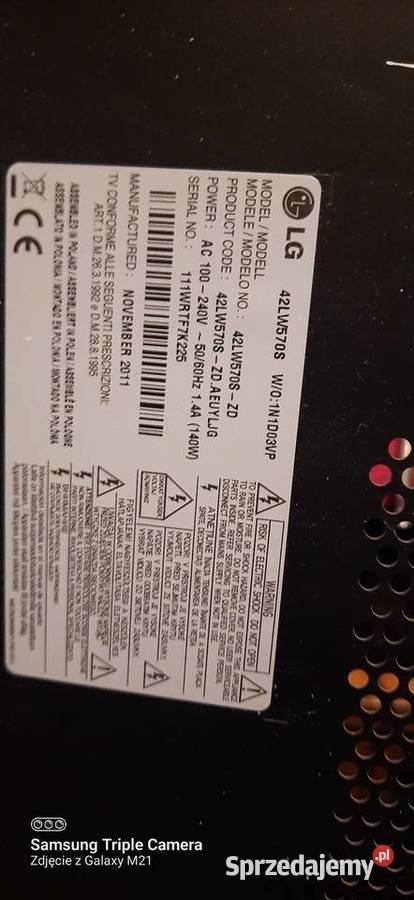 Lg42LW570S USZKODZONA MATRYCA Component TV i Video Sosnowiec