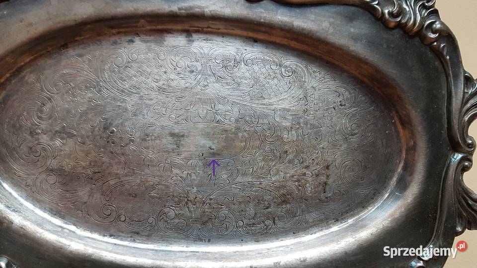 Stara metalowa sygnowana platerowana taca tacka śląskie Dąbrowa Górnicza