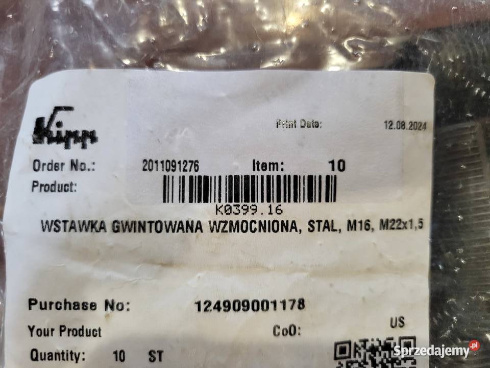 Wstawka gwintowana wzmocniona stalowa KIPP Kraków