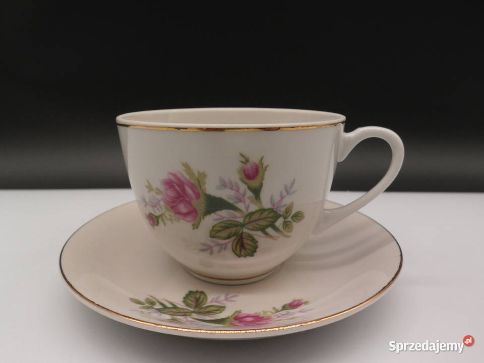 Filiżanka i spodek zestaw z porcelany róże Chiny Porcelana i szkło wielkopolskie Raszków