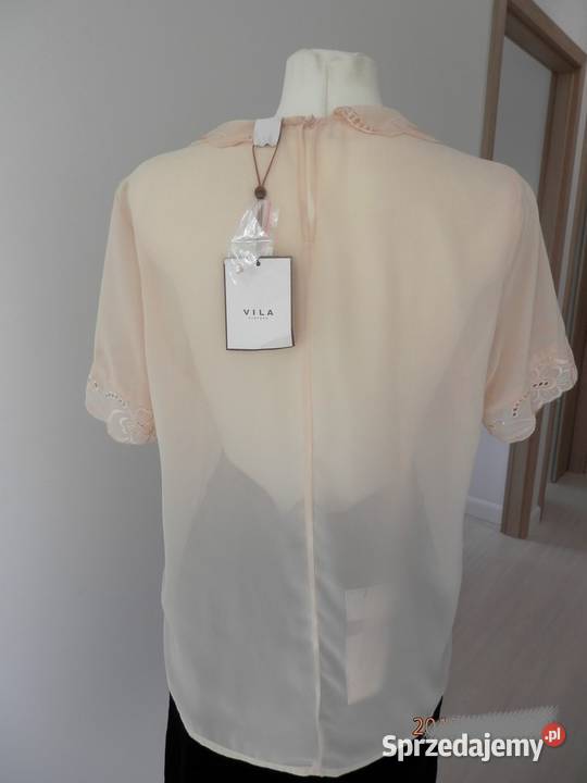 Bluzka Wizytowa Beżowa Nude Zdobiona Ażurem Łomża