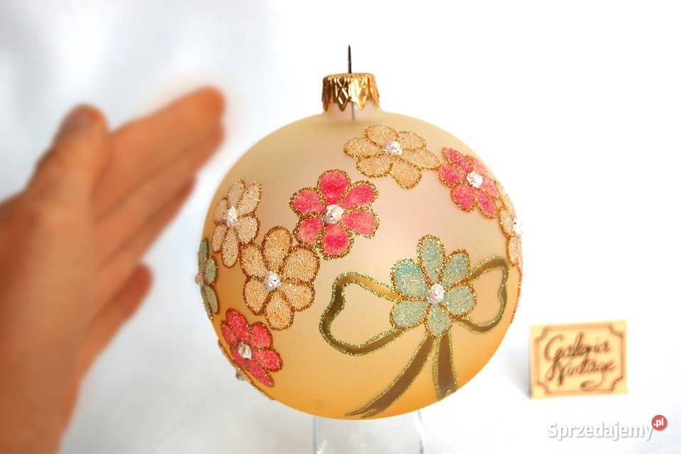 Bombka szklana żółta ręcznie malowana kwiaty żółty Boże Narodzenie