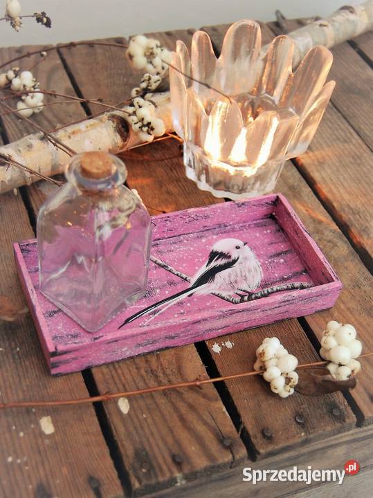 Drewniana tacka malowana ptak raniuszek Lublin