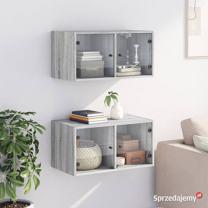 Szafki wiszące 2 szklane drzwi szary dąb sonoma mazowieckie Warszawa sprzedam