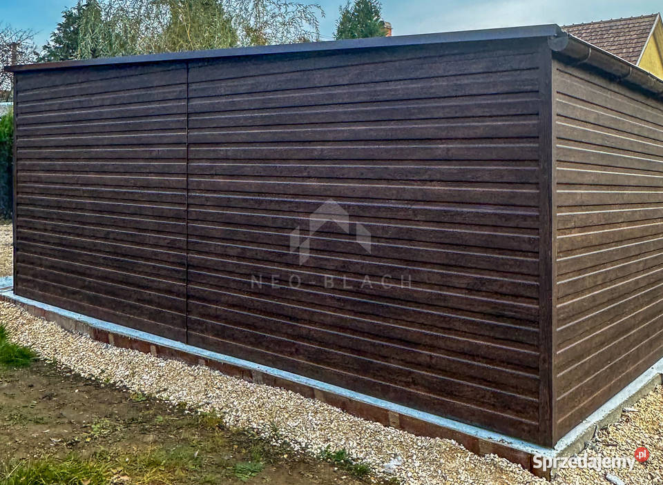 Garaż Blaszany 4x6m Brama uchylna Rynny Ciemny Sprzedaż Sprzedaż wielkopolskie Nowy Tomyśl