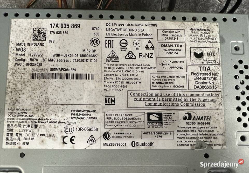 Ekran radio VW Polo VI bluetooth