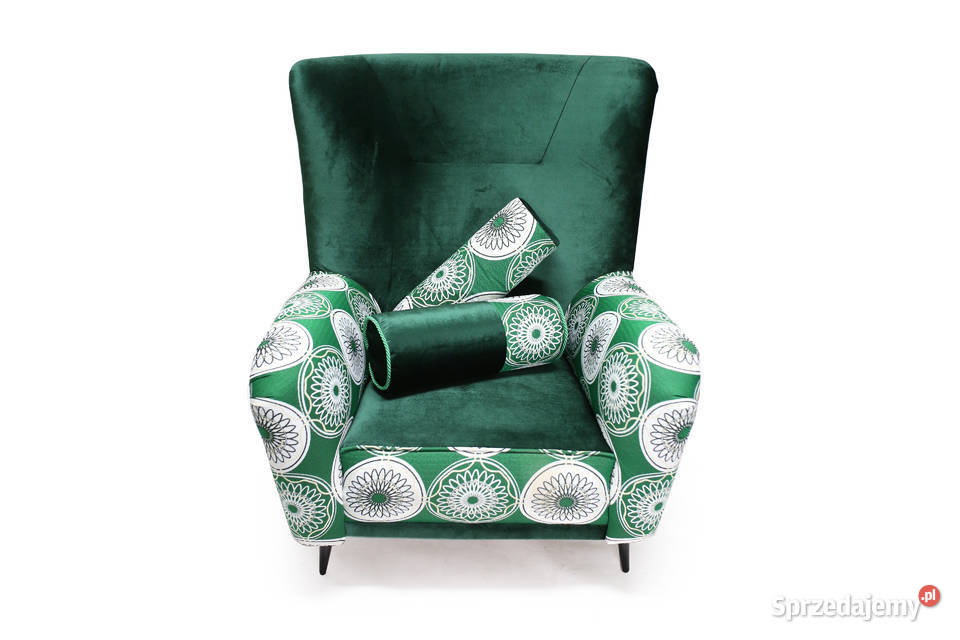 Fotel Uszak Kominkowy Patchwork Skandynawski wielkopolskie Kazimierz Biskupi