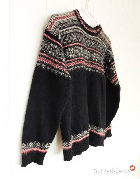Sweter wełniany S 36 wełna czarny kolorowy wzór Swetry i golfy Szczecin sprzedam