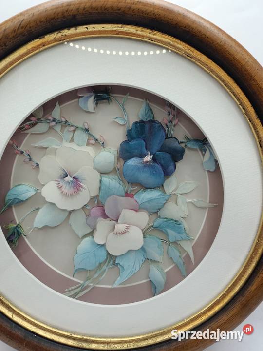 Obraz w ramie szkłem decoupage kwiaty okrągła Dekoracje i ozdoby lubelskie