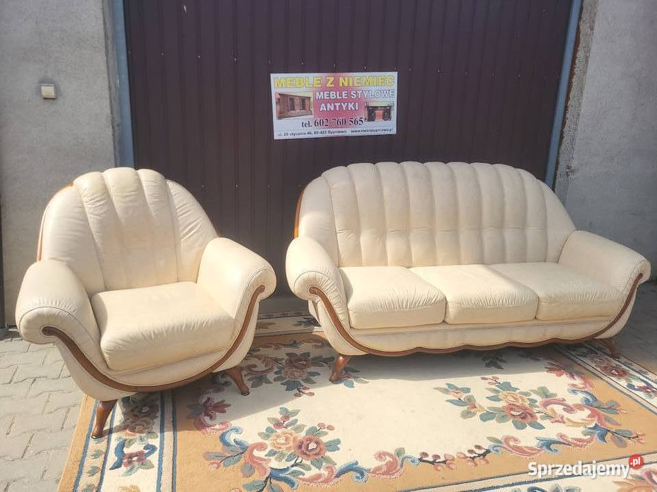 ładny komplet wypoczynkowy włoski ze skóry sprzedam