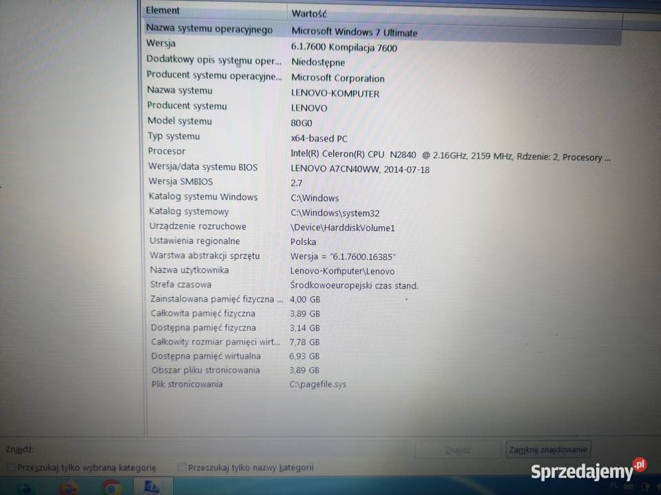 Laptop Lenovo N2840 G5030 SPRAWNY TorbaDodatkowe małopolskie Skomielna Biała