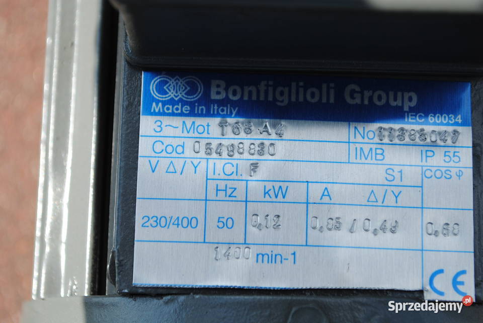Motoreduktor kątowy 012kw 24obr bonfiglioli lubuskie Kargowa