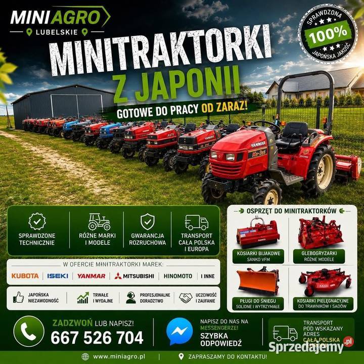 Traktorek japoński, minitraktorek, osprzęt, yanmar, kuboota, iseki
