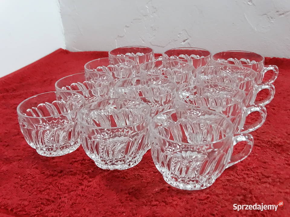 Komplet 12 szklanych filiżanekkubków Vintage PRL Biłgoraj