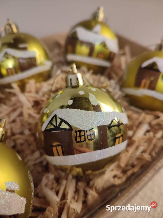 Bombki choinkowe złote ozdoba świąteczna domek