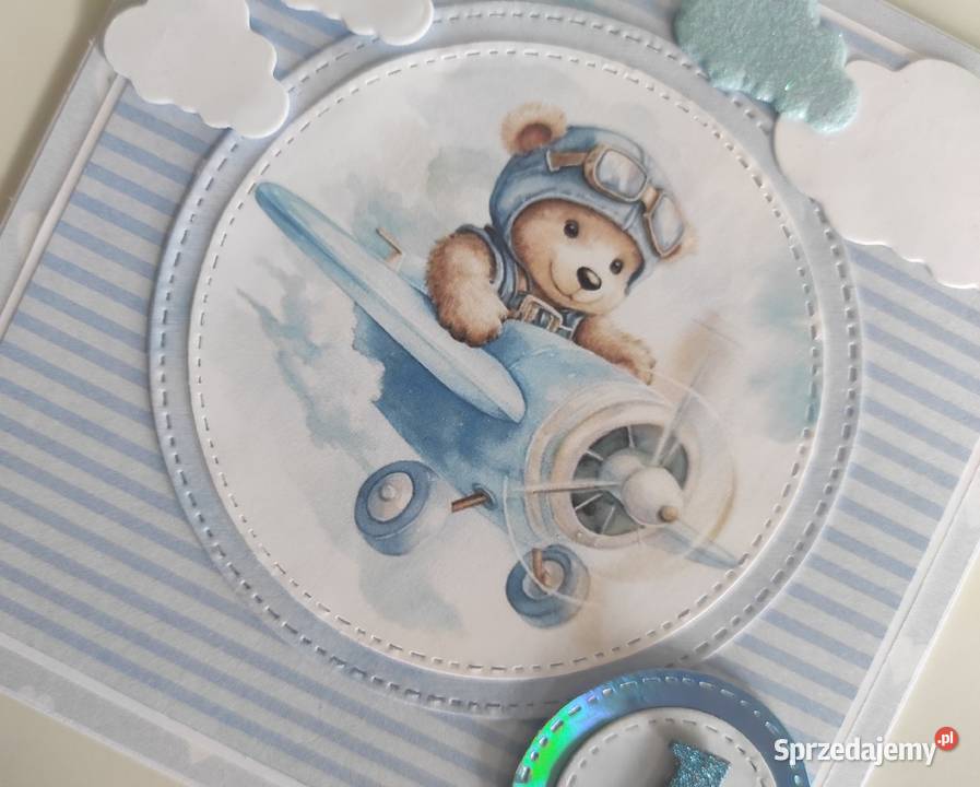 Kartka ręcznie robiona na urodziny Roczek miś w Łódź