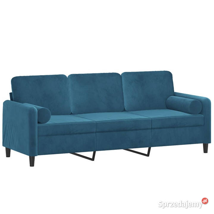 3osobowa sofa z poduszkami niebieska 180 aksamit Warszawa