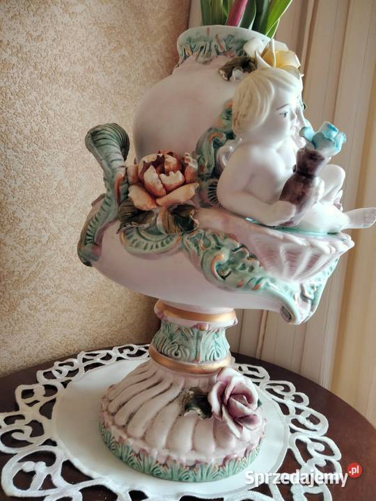 Włoska porcelana Putto duży wazon złocony Gniezno