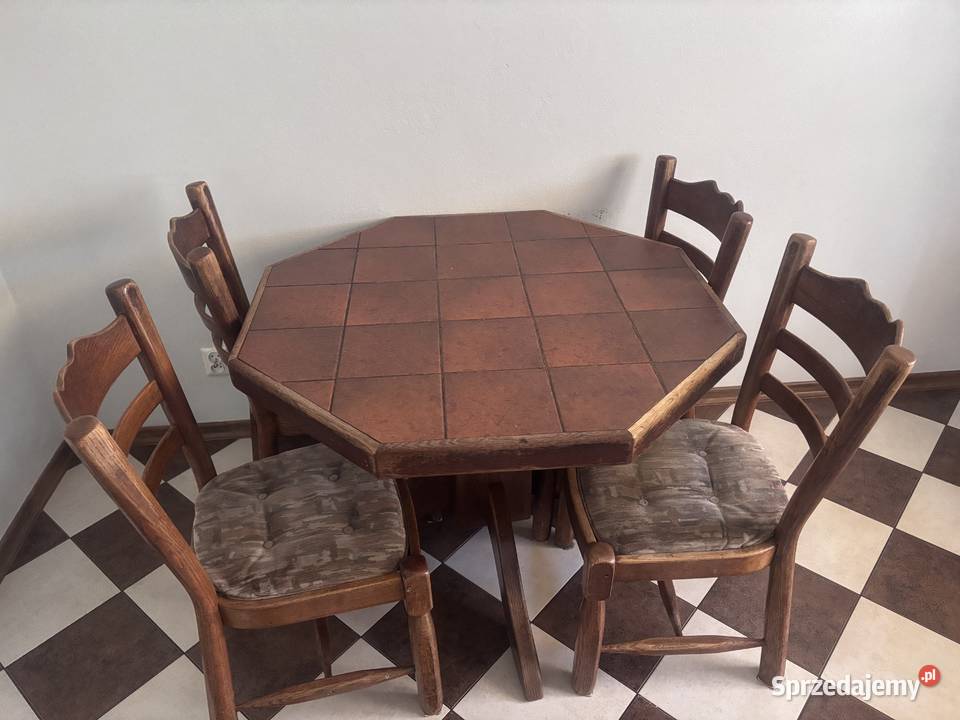 Stół drewniany z ceramicznym blatem 4 krzeseł Helenów
