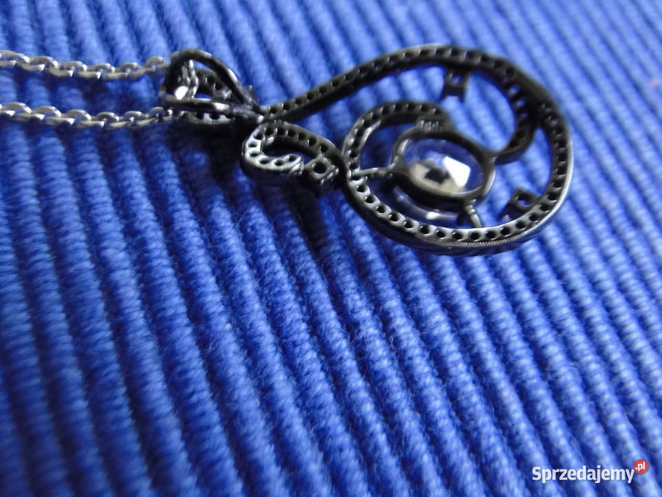 Ozdobny naszyjnik srebro oksydowane i cyrkonie Warszawa