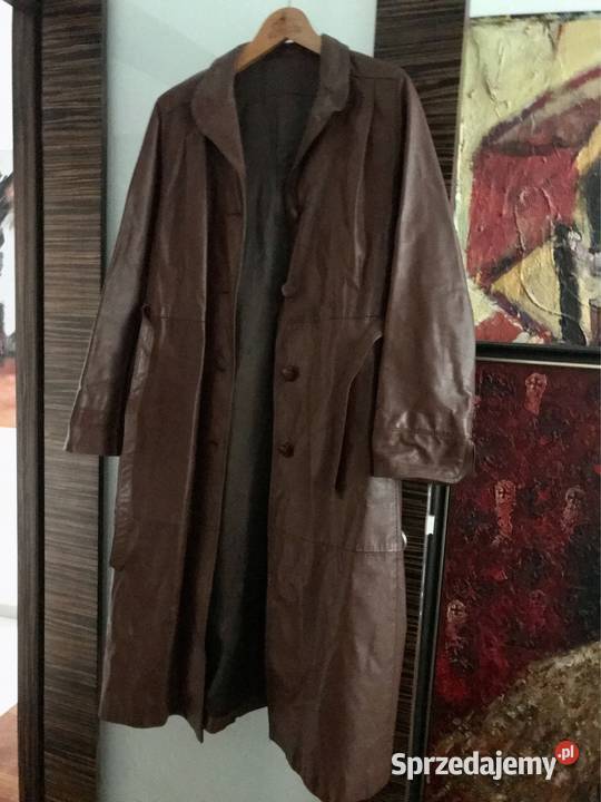 Długi damski skórzany płaszcz vintage PRL Renoma mazowieckie Warszawa