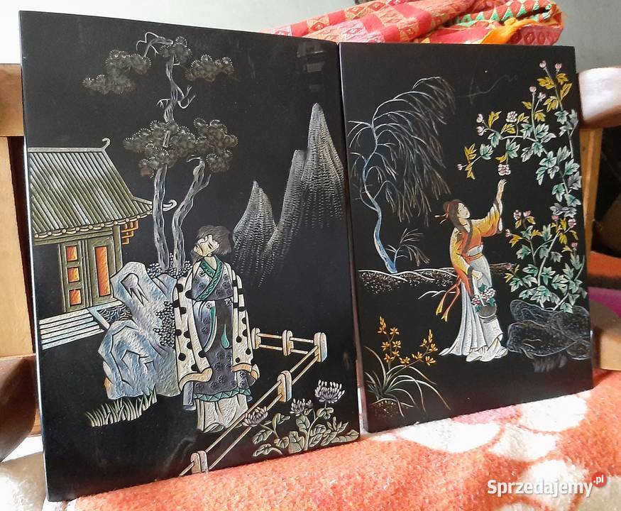 Obrazki japonia grawerowane antyk Chorzów sprzedam