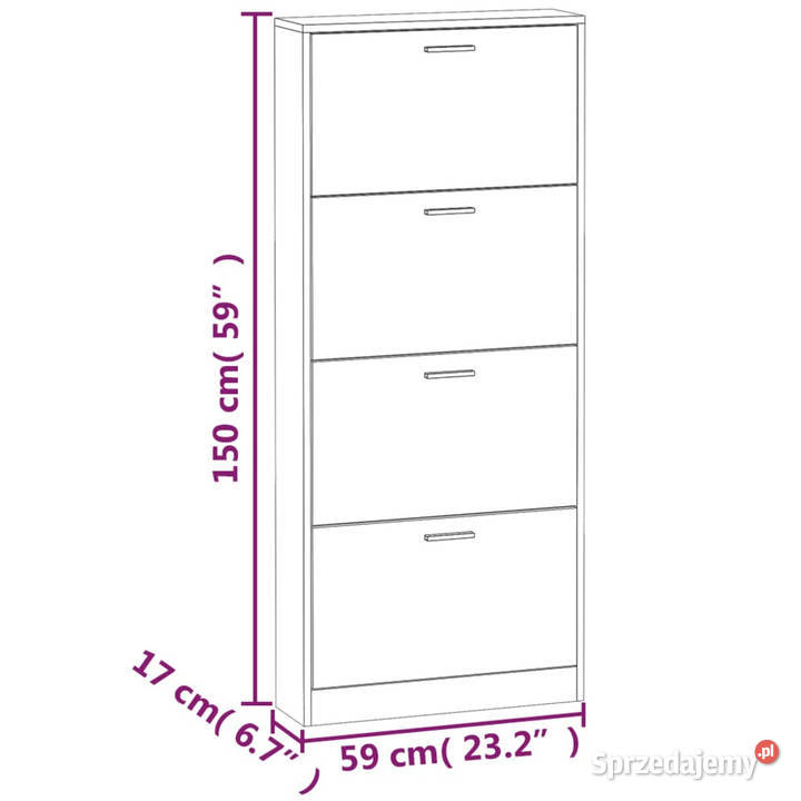 Szafka na buty dąb 59x17x150 materiał Warszawa