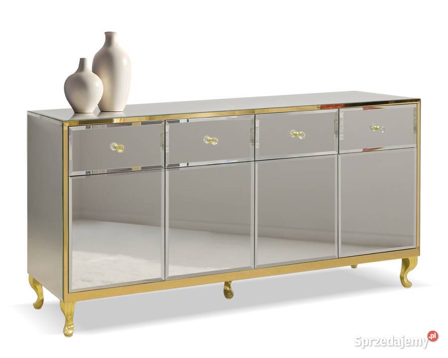 Komoda lustrzana złota glamour noga Ludwik gałka Kępno