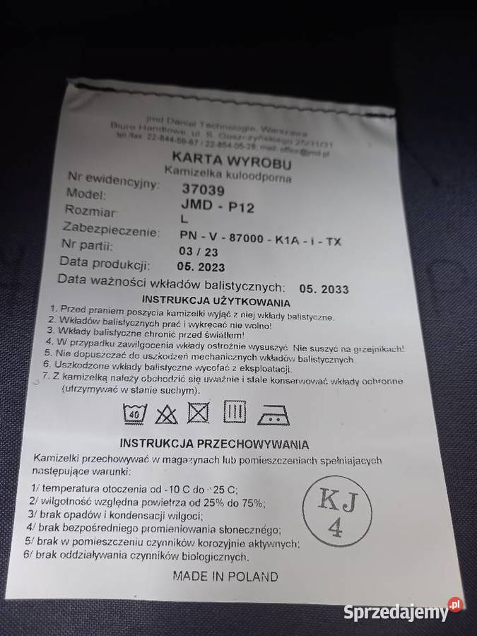 Kamizelka kuloodporna nożoodporna JMD Daniel Militaria Kraków