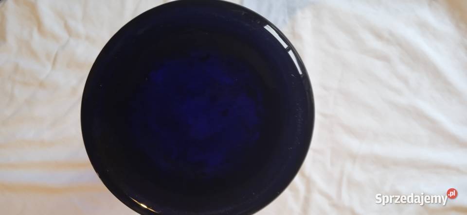 Kobaltowy wazon optyczny Krosno PRL Koźminek