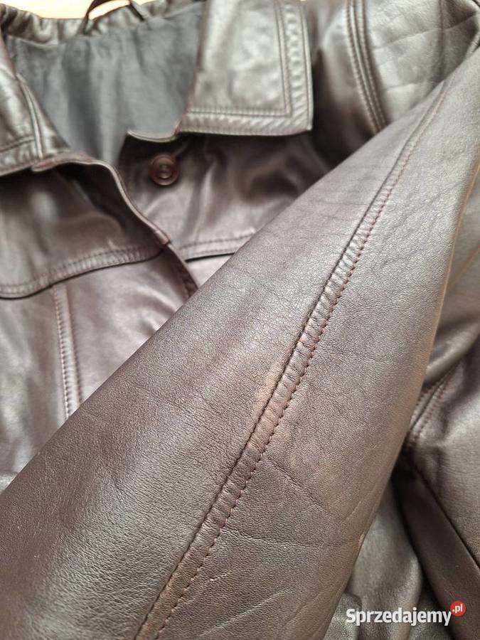 Świetny skórzany czekoladowy płaszcz skóra Kraków