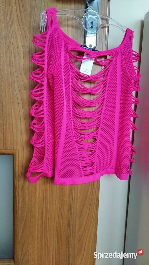 MEGA bluzka damska neon róż wycięcia S M L Bluzki i koszule sprzedam