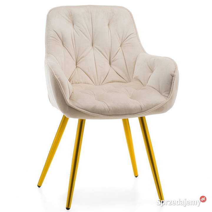 Beżowe Krzesło Tapicerowane Siena Złote Nogi Tarchały Małe